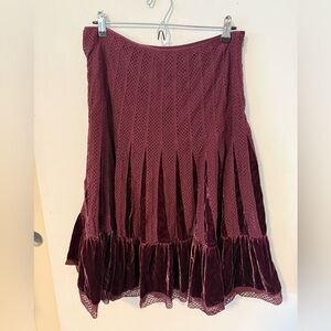 Free People Burgundy Velvet & Crochet A-Line Skirt